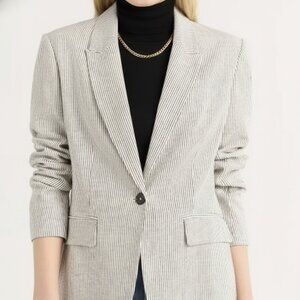 NIP Scoop Women's Linen Blend Blazer Gray White Stripe One-Button Jacket